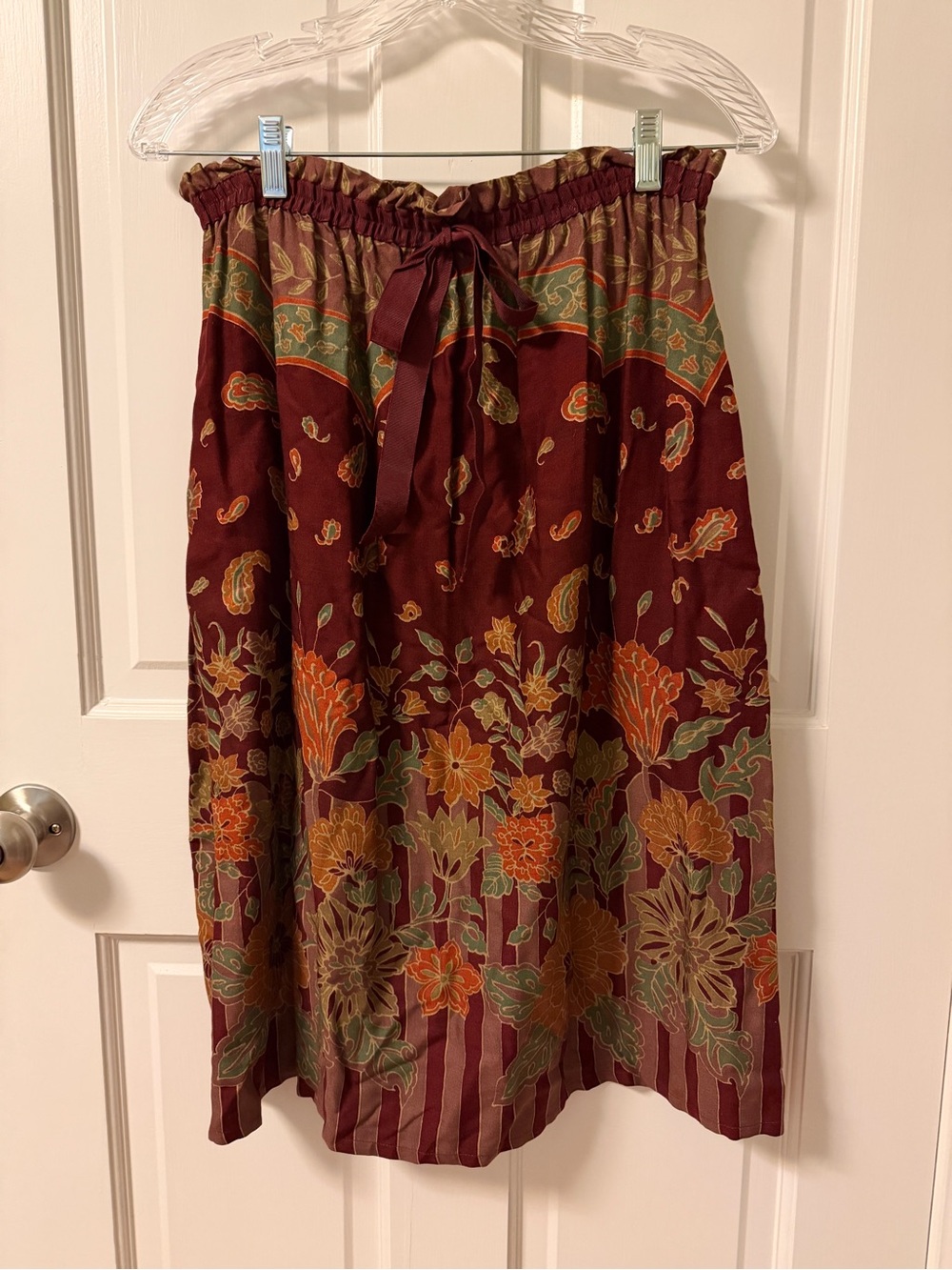 Boho Floral Midi Patterned Mr. Hank Skirt in Burgundy Small